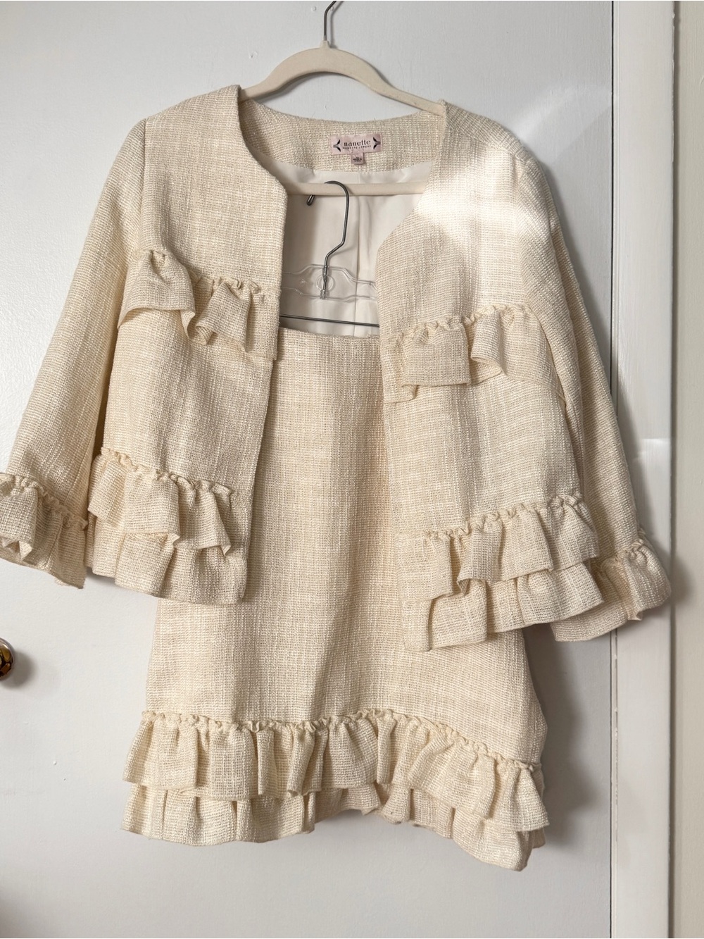 NWT Nanette Lepore Two-Piece Cream Ruffled Blazer and Skirt Set